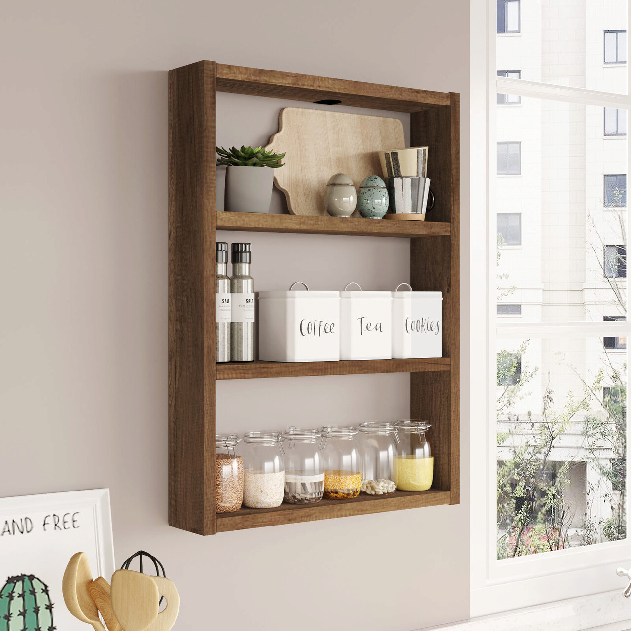 Raft de perete, Hanah Home, Pr1-Br, 43.2x60x9 cm, Maro - imagine 7